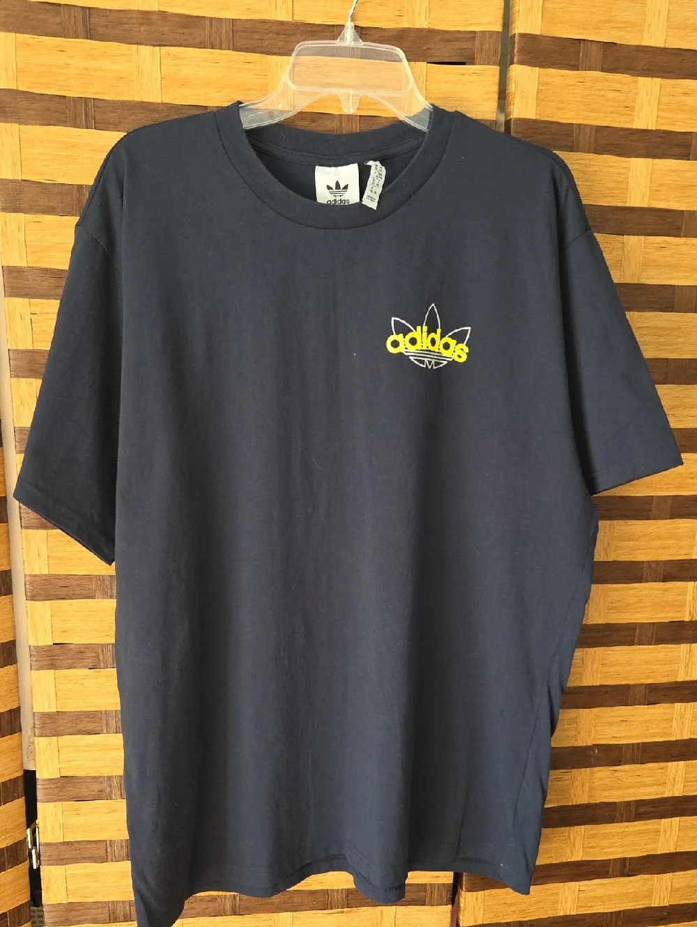 adidas Black Short Sleeve Tee with Yellow Trefoil Logo